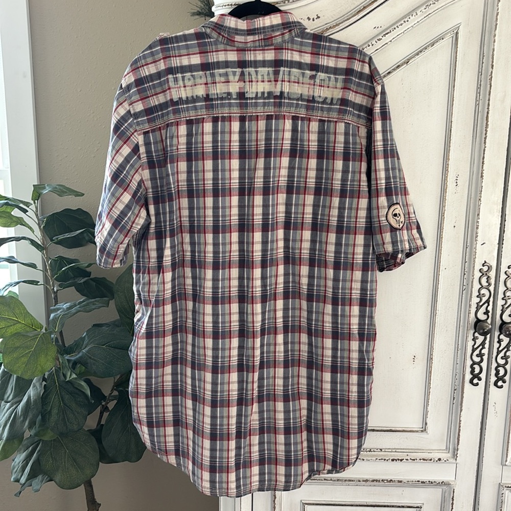 Harley-Davidson Button Up Short Sleeve Cotton Shirt Men's Tall XL Plaid - Picture 2 of 7